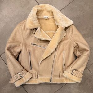 Topshop Faux Shearling Biker Jacket in Cream